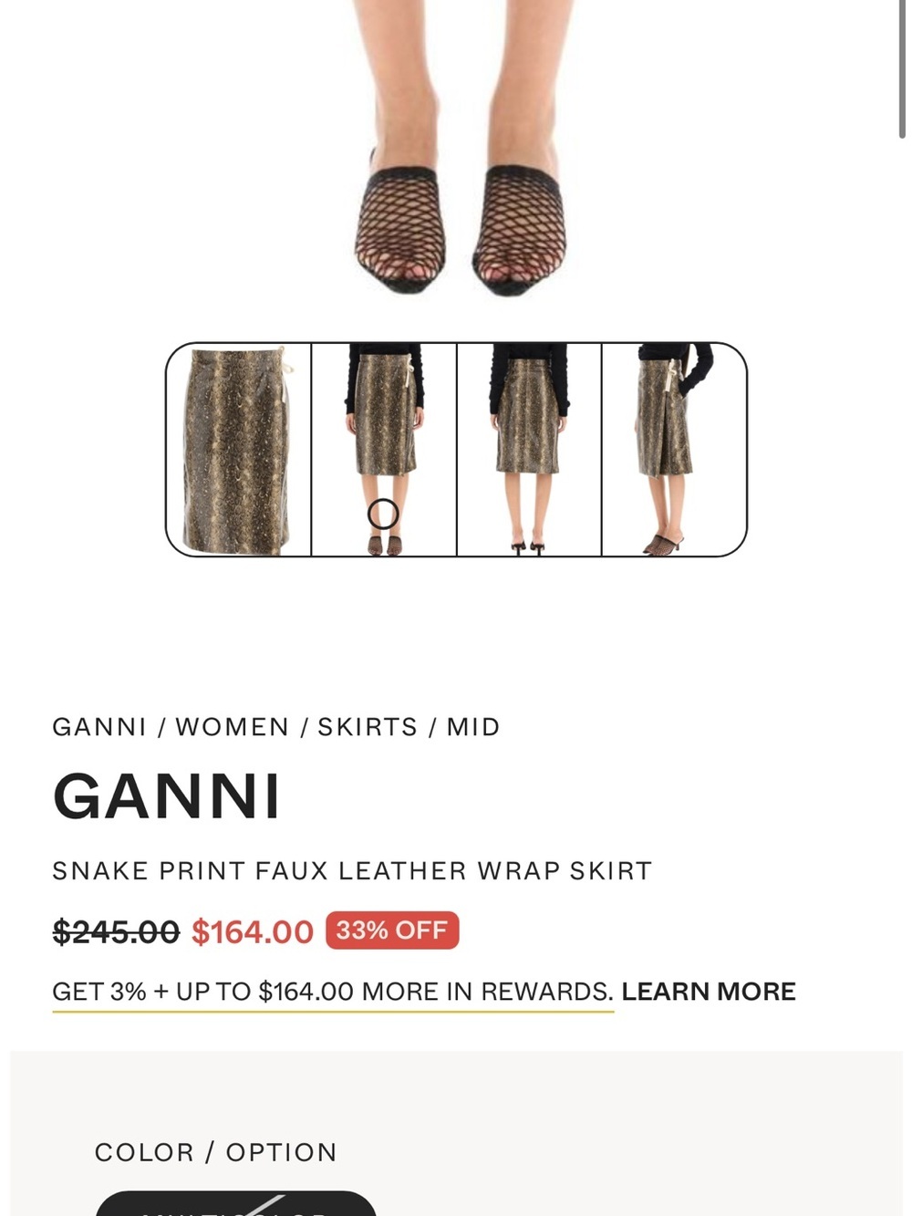 Ganni Brown Snake-Print Midi Skirt - Picture 3 of 7